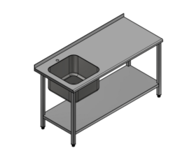 L:1700/D:700, Stålbord med vask og underhylde, Dayton