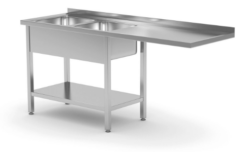 Stålbord med dobbelt vask i venstre side 1800/700/850 mm