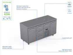 Kølebord med 4 skuffer og 2 døre, Dayton