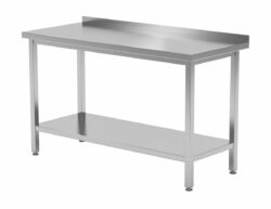 Fuldsvejst stålbord L:600/D:700 BASIC med underhylde og træindlæg