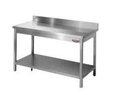 Stålbord med underhylde og bagkant samt træindlæg - Tecnodom