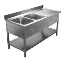 Stålbord med underhylde og 2 vaske i VENSTRE side