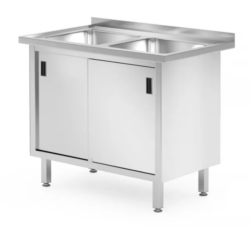Stålbord med 2 vaske - svejset med skydedøre 1000x600x(H)850, Hendi