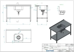 Stålbord med bagkant og vask til VENSTRE Fremrykket bagben - 80mm.2 underhylder