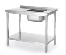 Rustfrit stålbord med vask i højre side, underhylde, 800x600x850mm