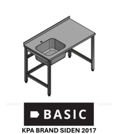 L:1400/D:700 Fuldsvejst stålbord m/ træindlæg BASIC med vask i venstre side uden underhylde, Vask på 500x400x250
